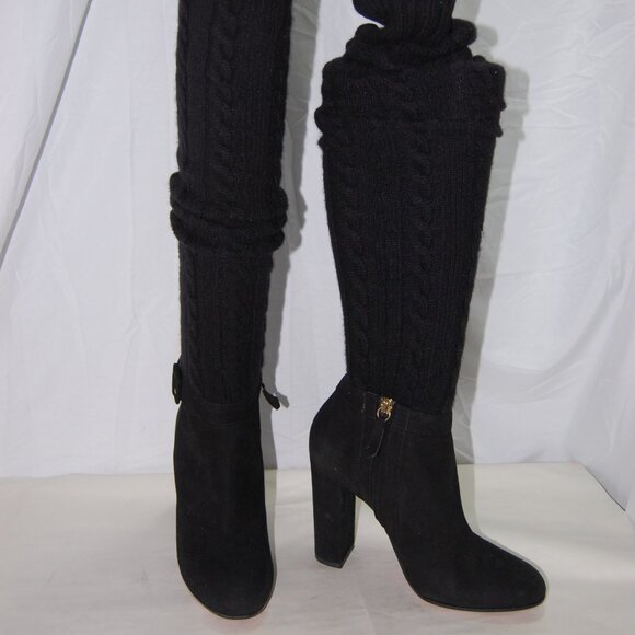 38/US7.5❤️AQUAZZURA Stretch Socks Suede Leather Over knee Thigh High Heels Boots